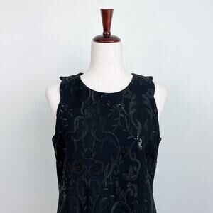 Anne Klein Black Sequined Embroidered Scallop Sleeveless Dress